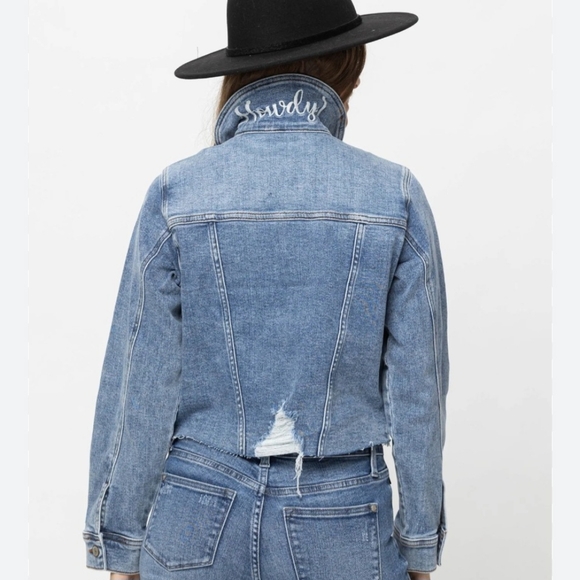 Judy Blue Jackets & Blazers - Distressed Plus Size Judy Blue Jean Jacket With Embroidered Collar Size 3x